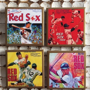 COASTERS! Retro Boston baseball program cover coasters with gold trim