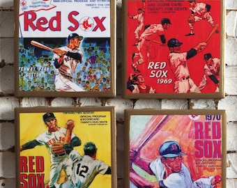 COASTERS! Retro Boston baseball program cover coasters with gold trim