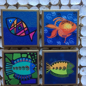 COASTERS!! Whimsical fish coasters with gold trim