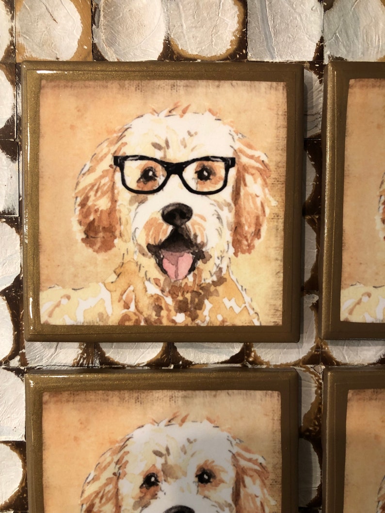 Golden doodle coasters with gold trim - Thumbnail 5