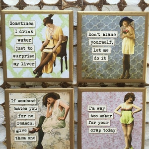 COASTERS! Funny ladies with quotes and gold trim