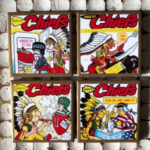 COASTERS! Vintage Kansas City football program covers set of coasters with gold trim