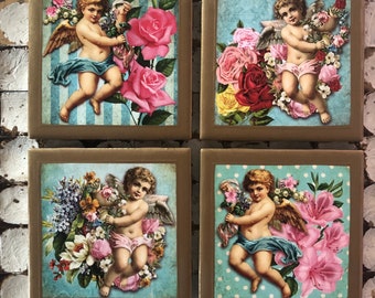 COASTERS! Cherub coasters with gold trim