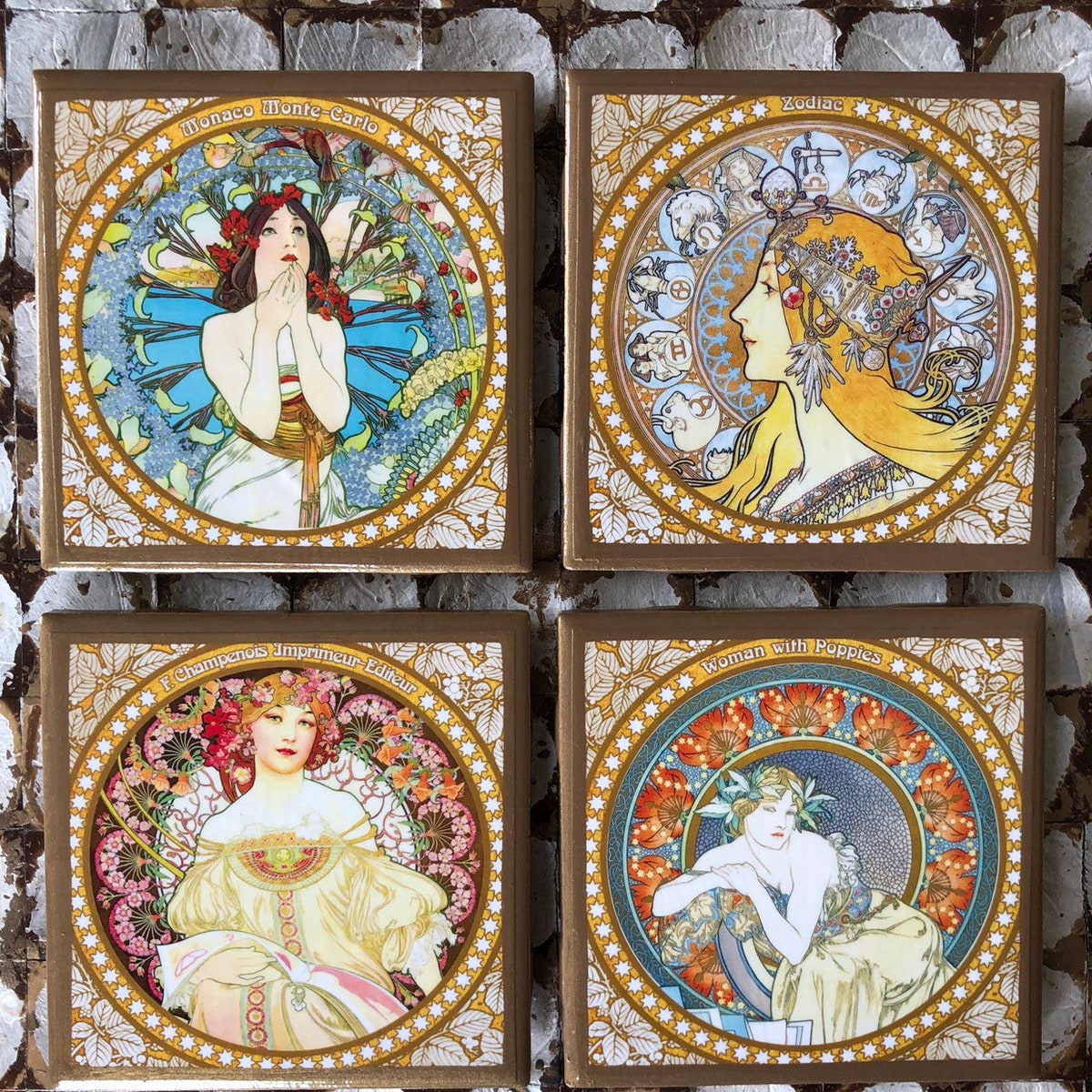 COASTERS! Alphonse Mucha Coasters With Gold Trim - Etsy