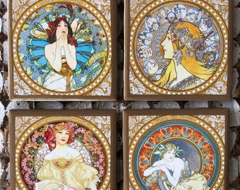 COASTERS! Alphonse Mucha coasters with gold trim