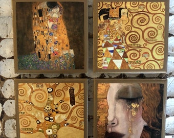 COASTERS! Gustav Klimt coasters with gold trim