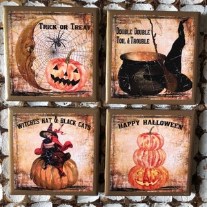 COASTERS! Vintage inspired Halloween coasters with gold trim!
