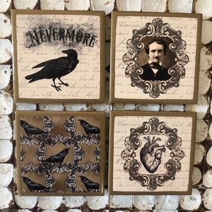 COASTERS! Poe inspired raven coasters with gold trim