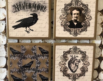 COASTERS! Poe inspired raven coasters with gold trim