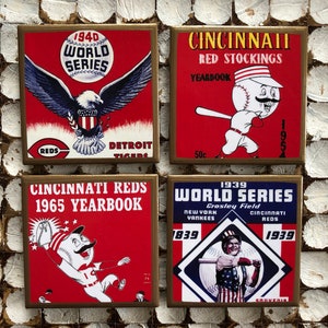 COASTERS! Cincinnati vintage baseball program cover coasters with gold trim