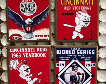 COASTERS! Cincinnati vintage baseball program cover coasters with gold trim