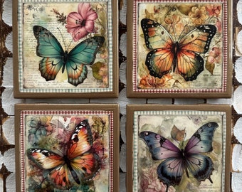 Sottobicchieri a farfalla: sottobicchieri in ceramica con finiture dorate, set da 4