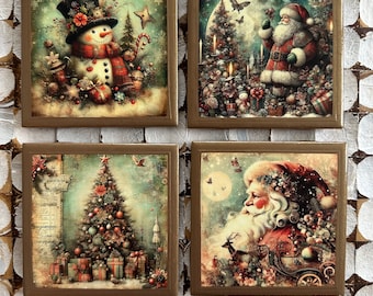 COASTERS!!! Vintage style Christmas coasters with gold trim!