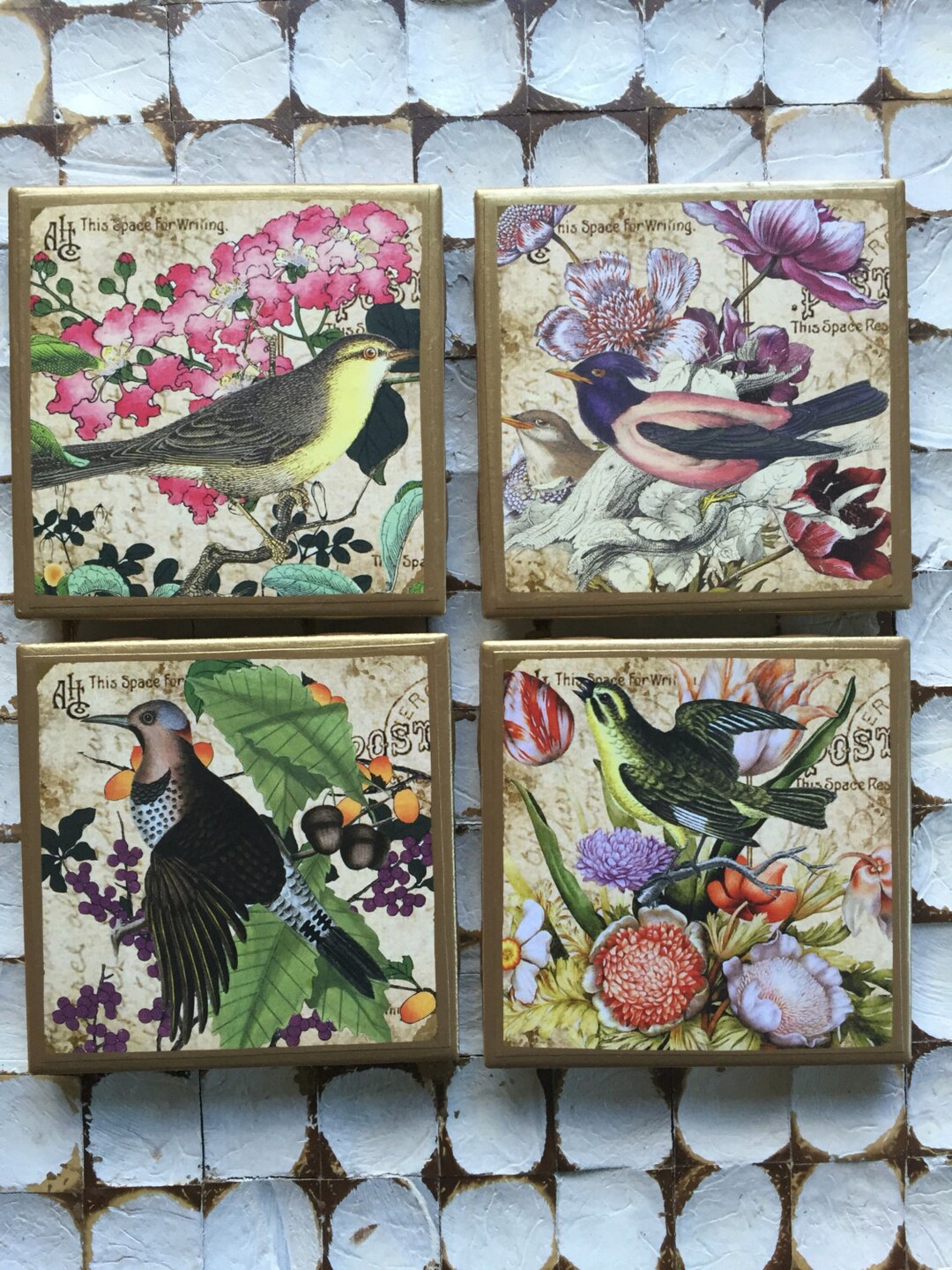 Petit plateau rectangulaire en verre cristal vintage avec oiseaux