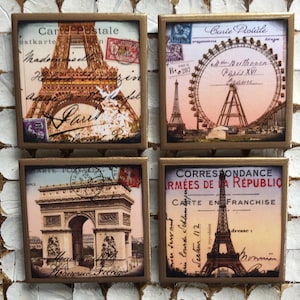 COSTAS! Porta-copos de cartão postal de Paris com detalhes dourados