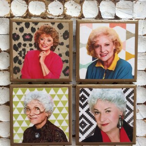 COASTERS! Golden Girls coasters with abstract backgrounds and gold trim