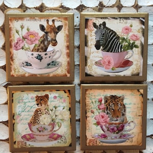 ¡POSAVASOS! Animales imprimir posavasos con tazas de té y guarnecido de oro