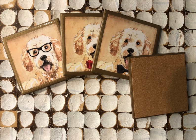 Golden doodle coasters with gold trim - Thumbnail 3