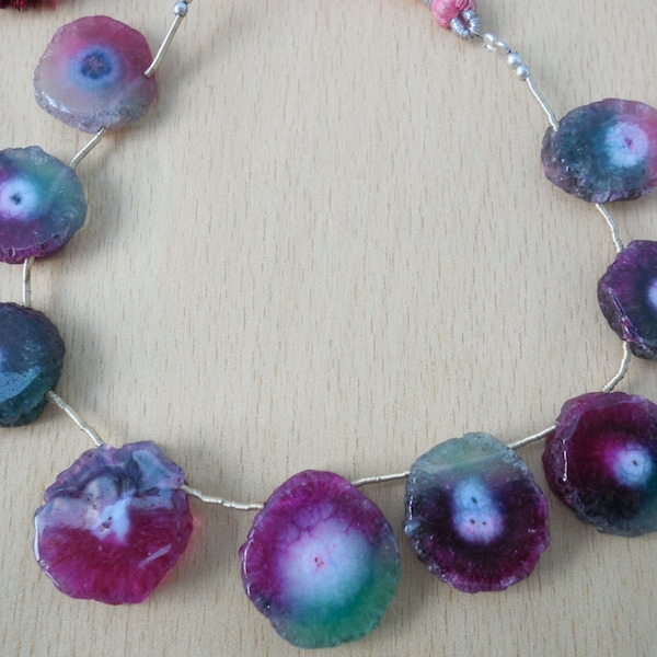 Tourmaline color, Multi Color Both Side Polished Druzy Slice,Pendant Bead,Coin Shaped Beads.