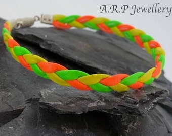 Bright Coloured Leather Bracelet a vibrant mix of yellow green and orange wonderful for the festival season