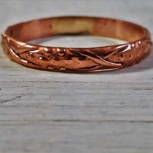 Mexican Copper Ring for women with flower pattern, naturally sourced supporting mexican charity image 1