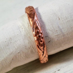 Mexican Copper Ring for women with flower pattern, naturally sourced supporting mexican charity image 2