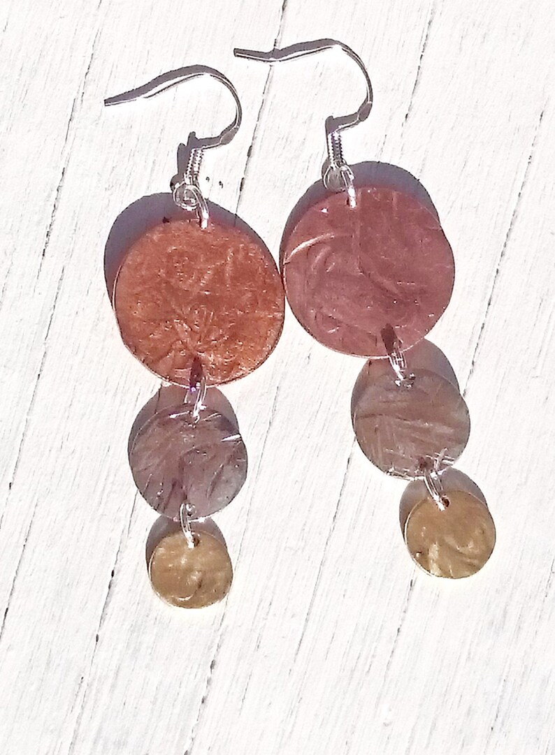 Three material Dangle Drop Earrings made from Copper Silver Etsy