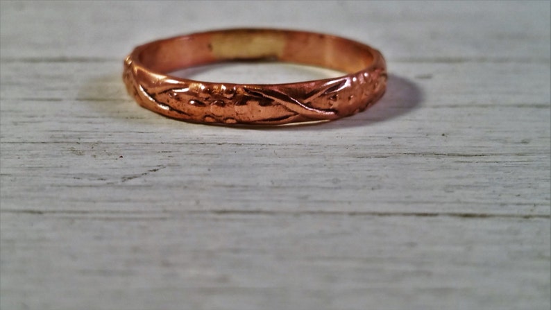 Mexican Copper Ring for women with flower pattern, naturally sourced supporting mexican charity image 1