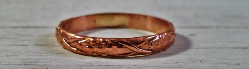 Mexican Copper Ring for women with flower pattern, naturally sourced supporting mexican charity image 5