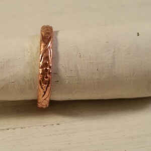 Mexican Copper Ring for women with flower pattern, naturally sourced supporting mexican charity image 3