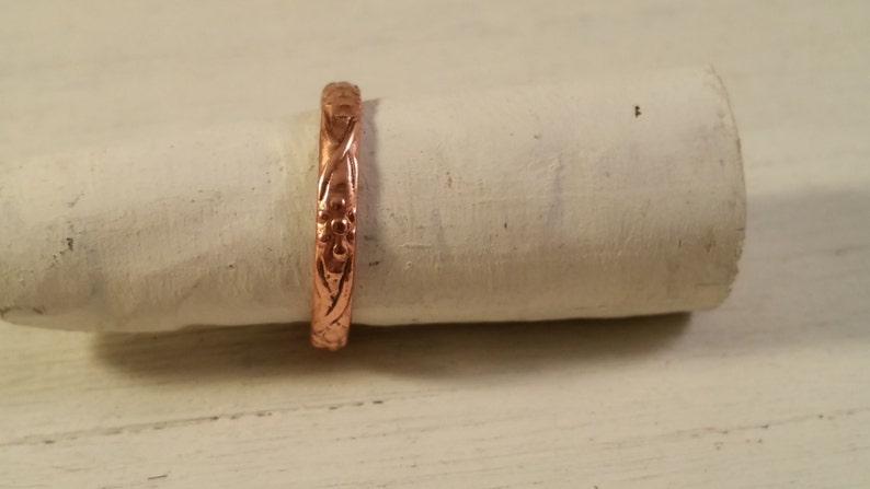 Mexican Copper Ring for women with flower pattern, naturally sourced supporting mexican charity image 3