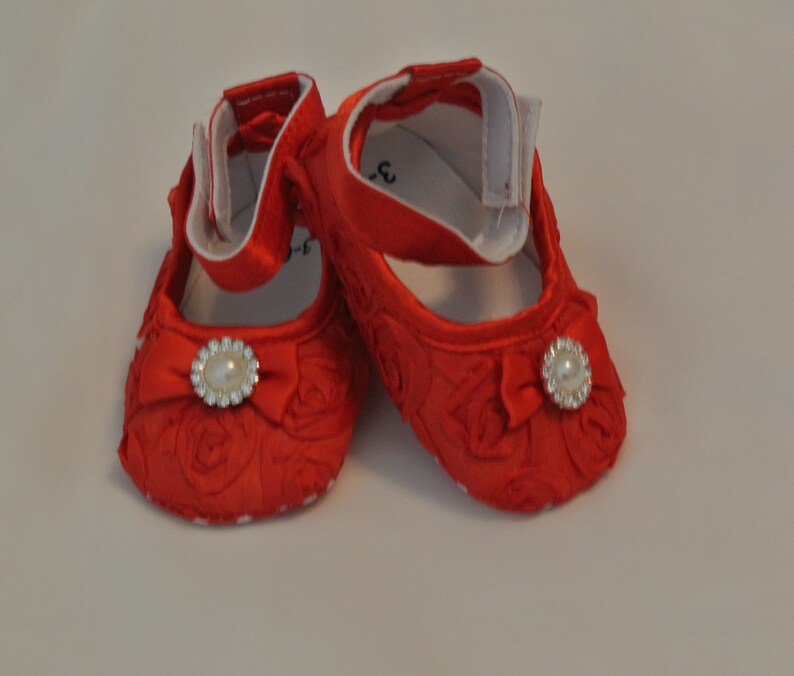 Baby Girl Red Satin Rosette Crib Shoes Baby shoes Ready to Etsy