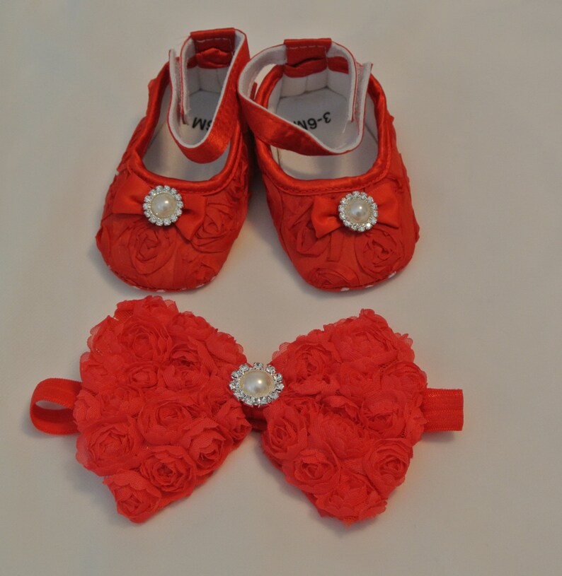 Baby Girl Red Satin Rosette Crib Shoes Baby shoes Ready to Etsy