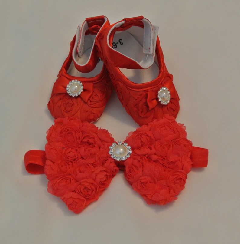 Baby Girl Red Satin Rosette Crib Shoes Baby shoes Ready to Etsy