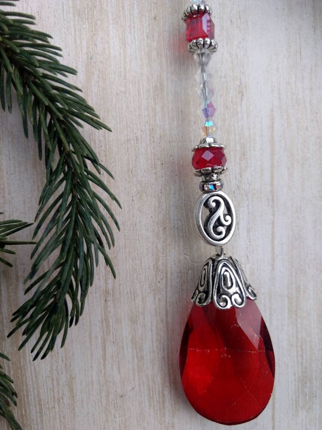 Yuletide Silver and Ruby Red Suncatcher / Ornament Decoration - Etsy