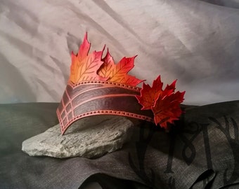 Crown of Maple Leaves in real leather, Helmet | Elf, Fairy, Nymph, Queen of the Forest, Queen of the Elves, Warrior of the woods