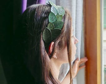 レザーリーフクラウン｜調節可能なエルフ風ヘッドバンド｜森のドルイド妖精魔女ファンタジーアクセサリー｜ナチュラルコテージコアヘッドピース