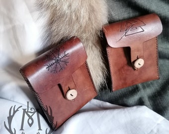 Viking leather belt bag | Viking Helm of Awe Valknut Larp Celtic RPG