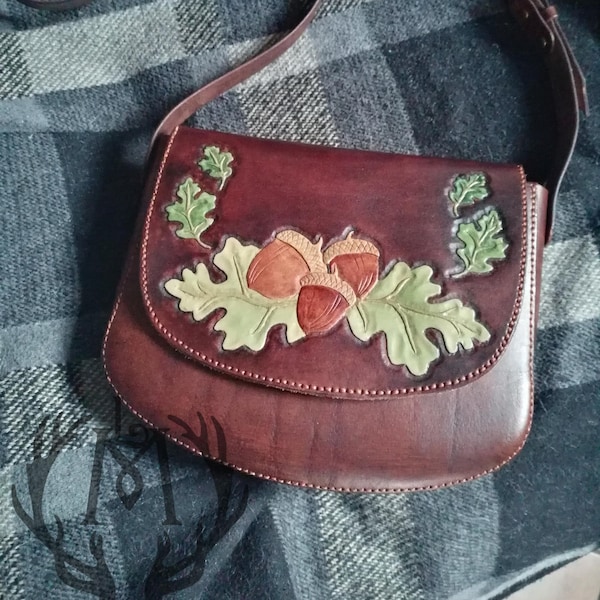 Sac en chêne avec glands et feuilles | Bandoulière en cuir