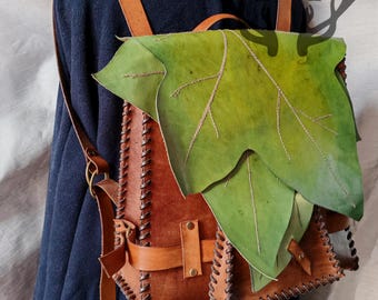 Handmade Leather Ivy Leaf Backpack | Hobbit, Elven, Fantasy, Fairy, Ranger Style