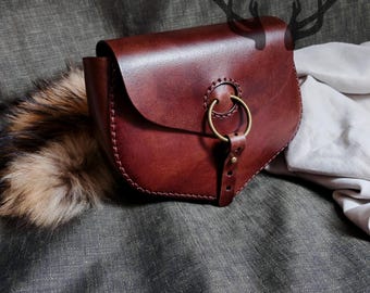 Chestnut Leather Belt Pouch - Medieval/Celtic/Viking/Dwarven Style