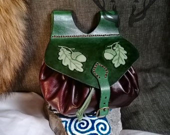 Curled Pouch, Oak Leaf and Acorn, Leather Belt Bag | Medieval Fantasy Larp Ranger Elf RPG Sca Fairy Celtic