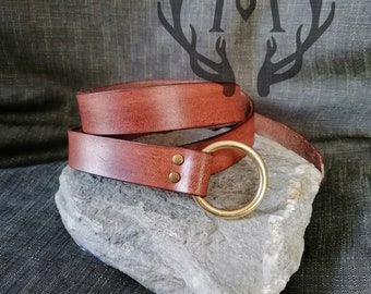 Thin leather belt with brass O ring | Medieval Celtic Viking Larp Ranger Elven