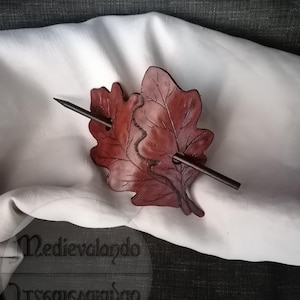 Double Oak Leaf Leather Hair Clip | Elf Fairy Druid Celtic Fantasy Sca Larp