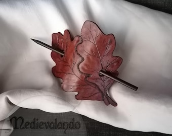 Dubbele eikenblad lederen haarclip | Elfenfee Druïde Keltische fantasie Sca Larp