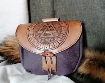 Grand sac ceinture en cuir Viking Pouch | Viking Odin Runes GN Futhark Valknut RPG celtique