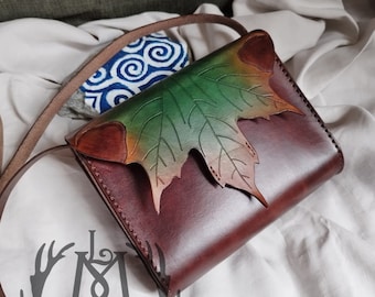 Maple Leaf Leather Shoulder Bag | Cottagecore Forest Elf Fairy Ranger