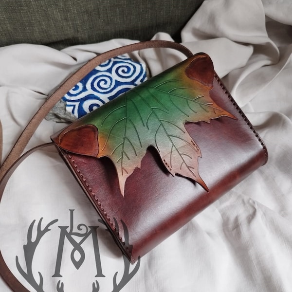 Maple Leaf Leather Shoulder Bag | Cottagecore Forest Elf Fairy Ranger