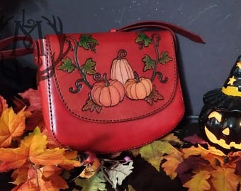 Red Version - Pumpkin Shoulder Bag | Real Leather, Autumn, Samhain, Halloween