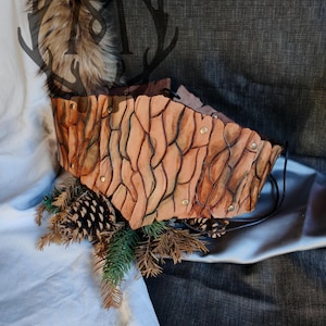 Leather bark corset belt | Handmade fantasy accessory | Elf, druid, forest spirit | For LARP and cosplay